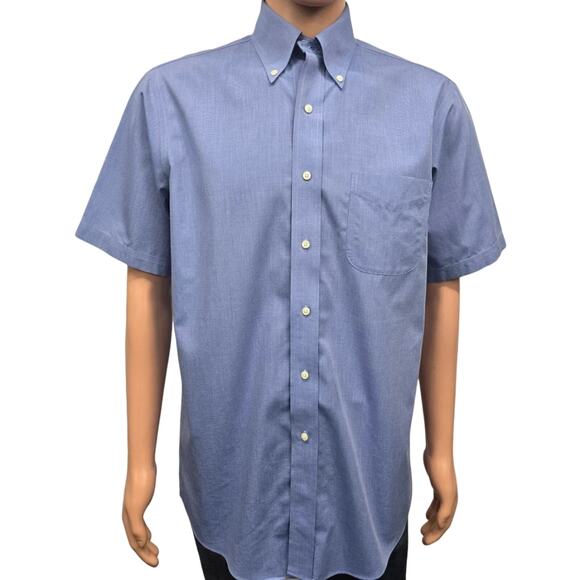 Brooks Brothers 346 Short Sleeve Non-iron The Original Polo Shirt Men 15 Blue - Picture 2 of 14